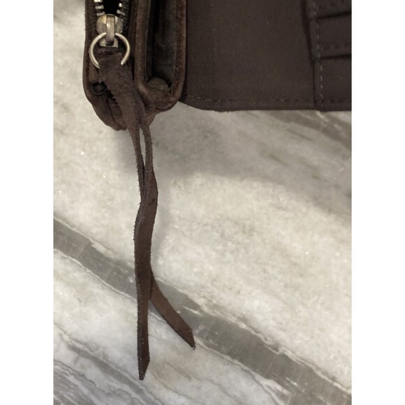 American Eagle Vtg Y2k Suede Wallet Dark Brown Lace Up Small Bifold Boho Hippie - Picture 11 of 16